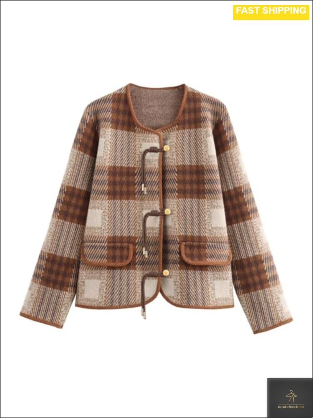 Vintage Plaid Cardigan Sweater Blazer Button Down Women's